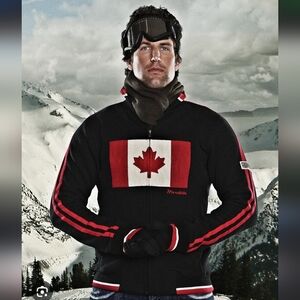 Mondetta Men's Black & Red Canadian Maple Flag Zip Up Jacket Canada Size Large